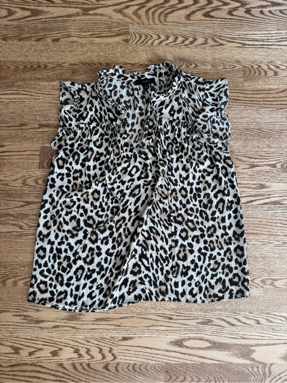 J. Crew Leopard Print Sleeveless Ruffle Top - Brown & Cream. Size Small